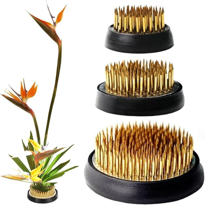 3 Pcs Flower Frogs for Flower Arrangements Supplies, Japanese Flower Arranging Ikebana Kenzan, Pin Frogs for Flowers Holder with Rubber Base Flower Fixed Tools(Gold, 1.3 Inch, 1.57 Inch, 1.97 Inch)