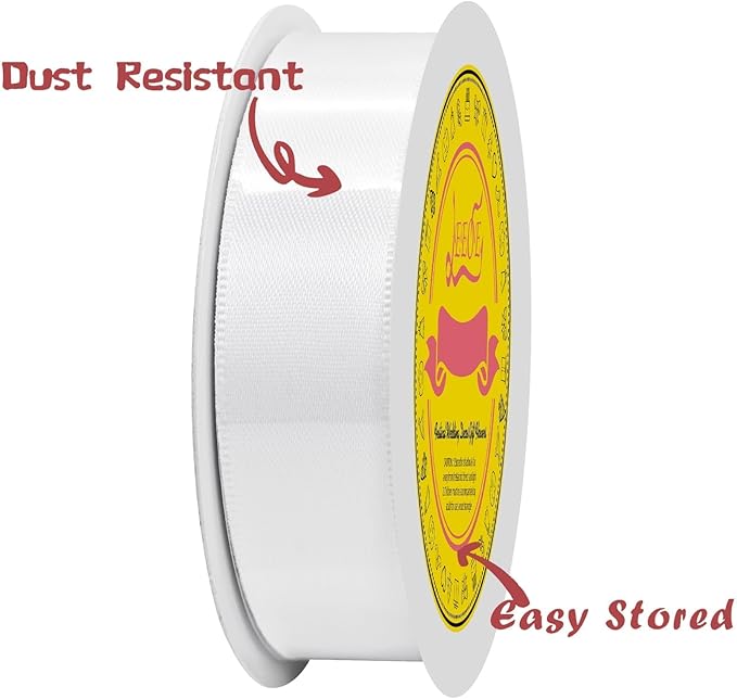 Double Face White Satin Ribbon 7/8 inch X 25 Yards Polyester White Ribbon for Gift Wrapping Very Suitable for Weddings Party Hair Bow Invitation Decorations