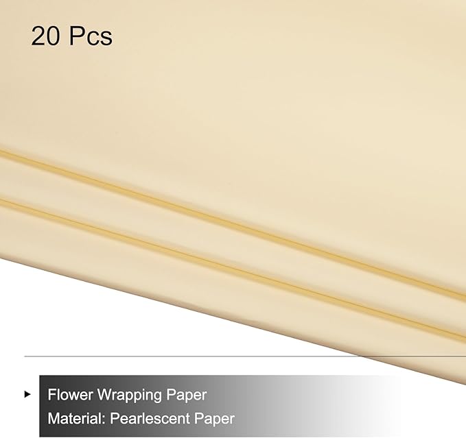 MECCANIXITY Pearlescent Film Flower Wrapping Paper 22.8x22.8 Inch Waterproof for DIY Crafts, Gift/Gift Box Packaging Cream Color Pack of 20