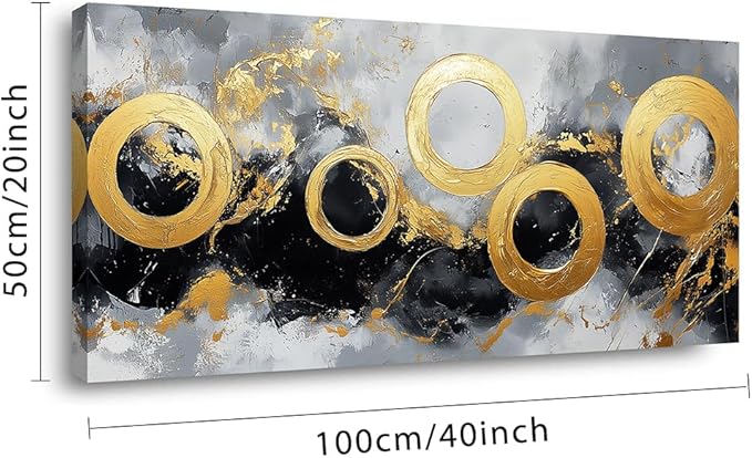 IDAFU Black Gold Abstract Canvas Wall Art Golden Circular Design Wall Décor,Modern Minimalist Black Gold Pictures Ready for for Living Room, Bedroom, Hallway Office Wall Decor 40L x 20W