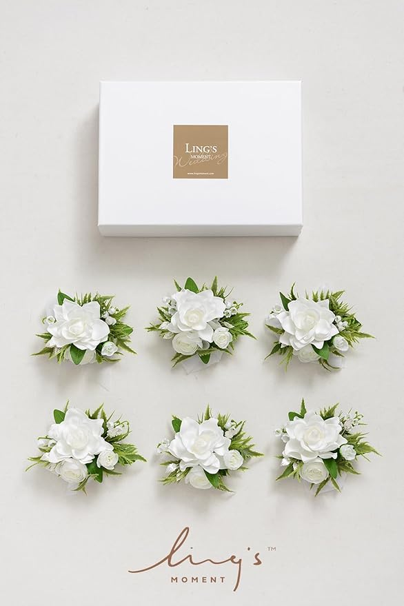 Ling's moment 6pcs Wedding Wrist Corsage Artificial Flowers, Girl/Mother Homecoming Prom Corsages Wristlet Décor, etc. White Lily Valley
