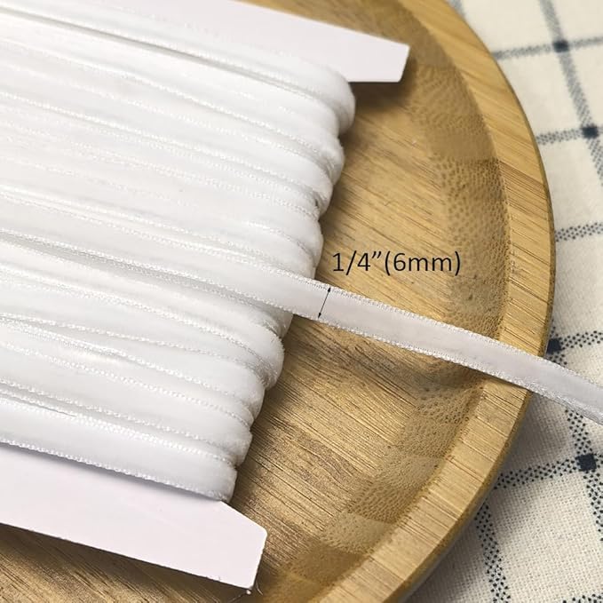 Chenkou Craft White 25 Yards 1/4" Velvet Ribbon Lots Bulk (White, 1/4"(6mm))