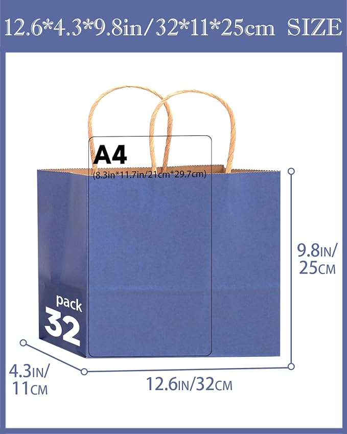 qiqee 13"x4.5"x10" Large Gift Bag with Handles Bulk 60PCS Gift Paper Bags 16 Different Senior Color Bags Multiple Uses (Wide Large)