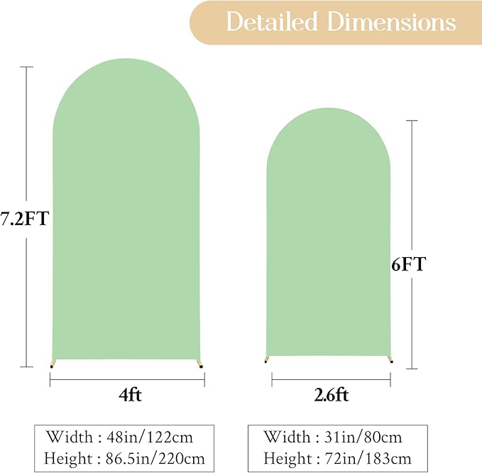 Beige Green Arch Backdrop Cover Set of 2 Spandex Arch Covers 7.2 and 6ft Wedding Birthday Party Arch Covers Stretchy Backdrop Bridal Baby Shower Biege Lavender Arch Stand Cover