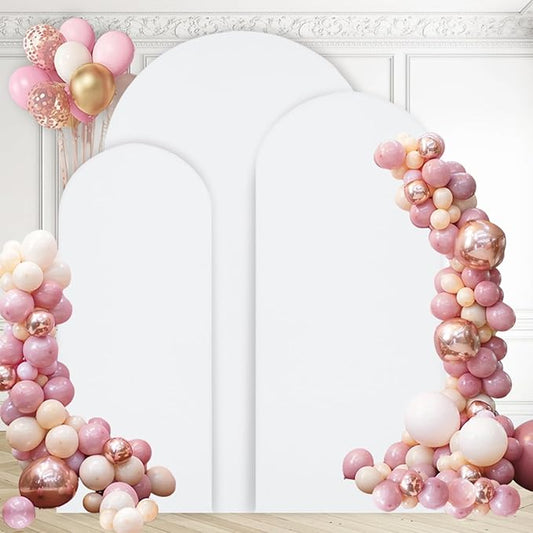 WEERRW Wedding Arch Cover White Spandex Fitted Set of 3 Balloon Arch Stand Covers Round Top Chiara Stretchy Backdrop for Birthday Party Baby Shower Banquet Decoration (6FT, 6.6FT, 7.2FT)