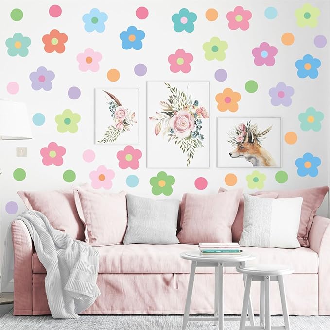 Daisy Flowers Wall Stickers – 180 Pcs Peel & Stick Removable Waterproof Vinyl Floral Decals for Bedroom, Nursery & Cozy Corners | A Simple Peel Turns Walls into a Spring Bloom Retreat (Colorful)