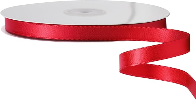 LIUYAXI Hot Red Double Faced Satin Ribbon, 3/8" X Continuous 25 Yards, Ribbons Perfect for Gift Wrapping Bows Bouquet Wedding Decor DIY Craft and More