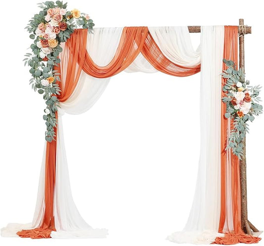 VEVOR Artificial Wedding Arch Flowers Kit, Orange Wedding Arch Flowers with Drapes Kit (Pack of 5) - 2 Pcs Floral Arrangement, 3 Pcs Sheer Drapes, for Ceremony Bouquets Reception Backdrop Decoration