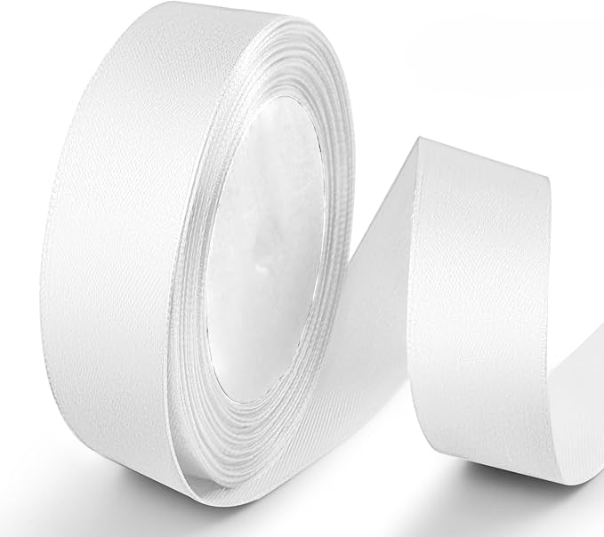 25 Yards 1 inch Satin Ribbon, Solid Color Fabric Ribbon Perfect for Gift Wrapping, Wedding, Handmade Bows, Floral Bouquets and Party Decoration(White)