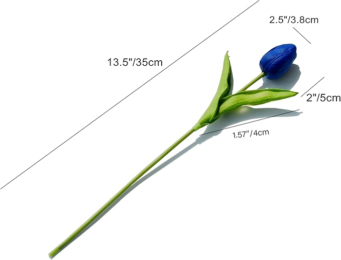 Mandy's Artificial Tulips 20 Stems Royal Blue PU Faux Flowers for Thanksgiving and Christmas Decorations Wedding Home Decor 13.5 Inch