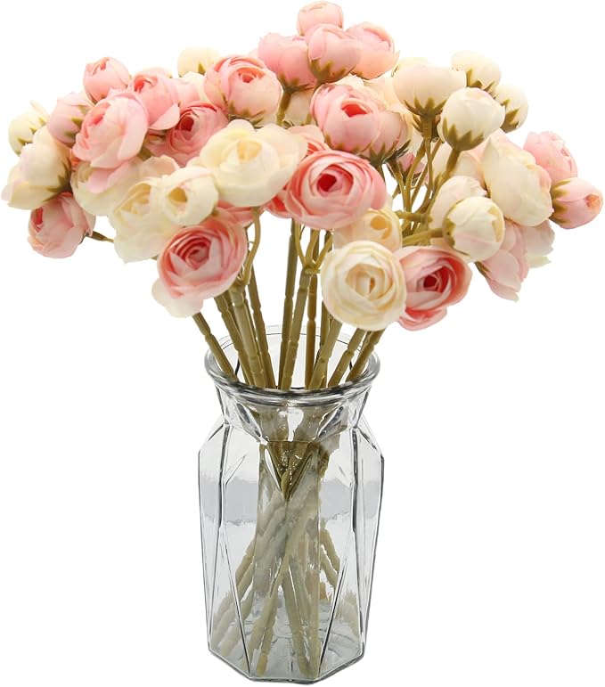 Hananona 18 Pcs Artificial Silk Rose Flowers Persian Ranunculus Bouquet Asian Buttercup,Suitable for Core Decorations,Weddings,Home (Pink, 2)