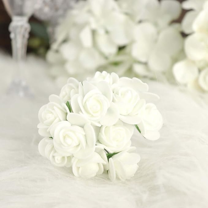 Efavormart 48 Roses | 4" Tall Ivory Real Touch Artificial DIY Foam Rose Flowers with Stem, Craft Rose Buds