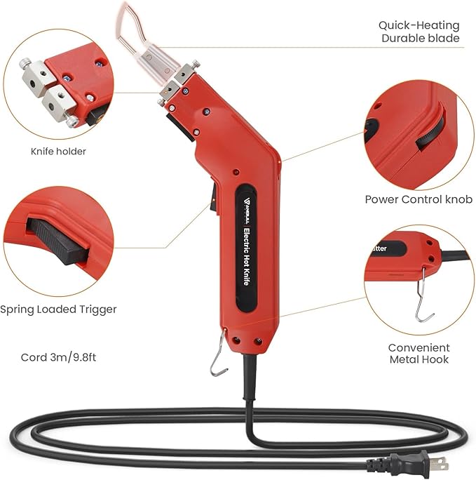 Anbull 100W Rope Cutter Fabric Cutter, Pro Electric Hot Knife Heat Sealer with Adjustable Power, Cutting Tool Kit- with Blades & Accessories (110V/100W)