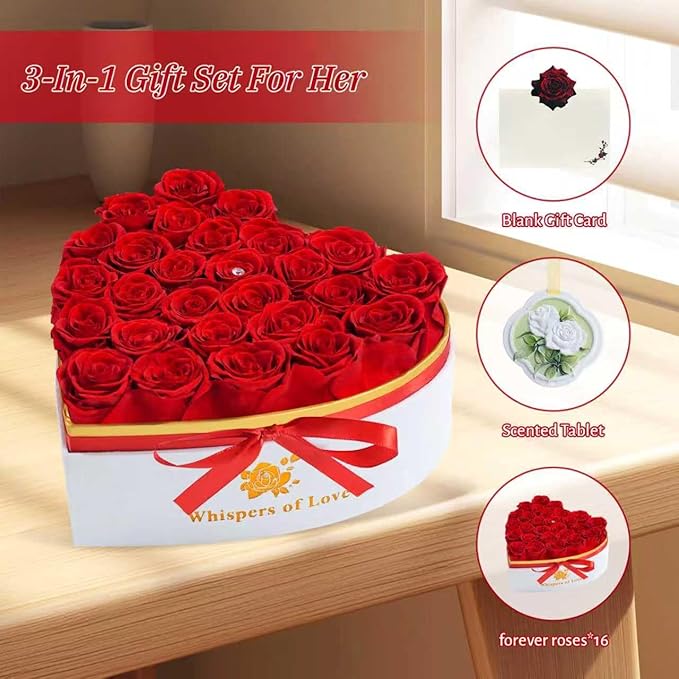 Luxury Preserved Roses – Forever Real Roses Flowers for Delivery in a White Box, Preserved Flowers Birthday Gifts for Women Mom Wife, Ideal for Anniversary (Red 27 Roses, 27 Roses)