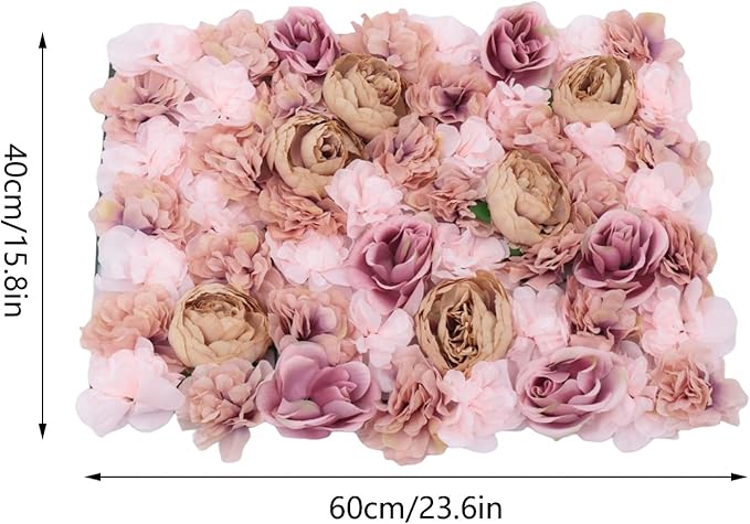 Artificial Flower Wall Panels, Silk Wedding Flower Wall Backdrop Panel, 3D Floral Panel Artificial Floral Wall Mat Flower Screen for Photo Party Wedding Wall Background Decor (6PCS Autumn Pink)