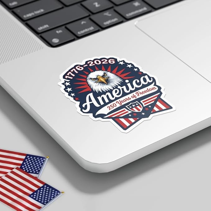 HANDICHI Design 5-Pack 4 Inch USA 250th Anniversary Stickers – Bald Eagle “250 Years of Freedom” Patriotic Vinyl Decals 1776-2026 for Cars, Laptops & Scrapbooks