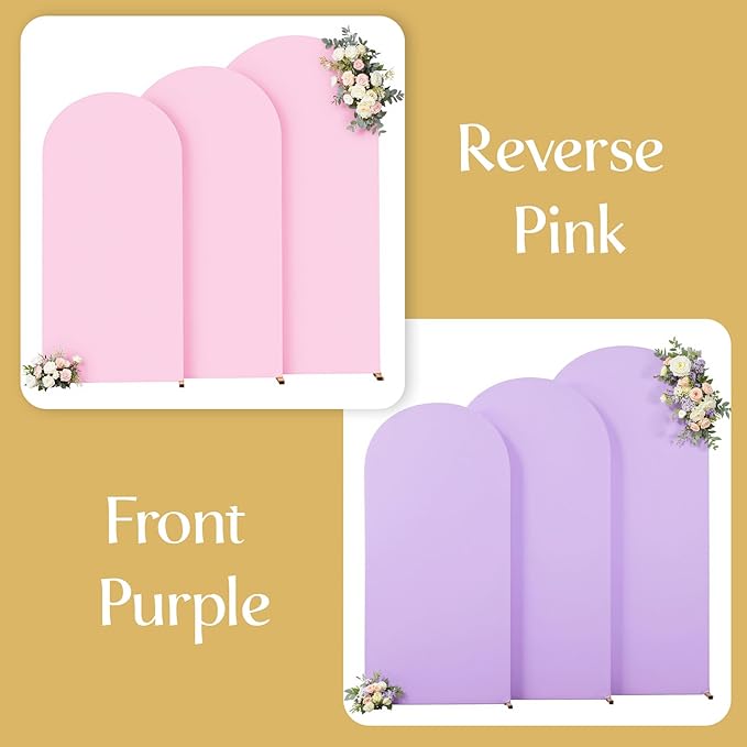 Pink and Lavender Arch Backdrop Cover 7.2FT 6.6FT 6FT Arch Covers Stretchy Backdrop Set of 3 Wedding Arch Cover Spandex Fitted Double-Color Fabric Arch Covers for Party Baby Shower Birthday Decoration