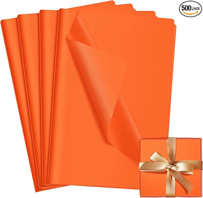 Qilery 500 Sheets Orange Tissue Paper Bulk for Gift Bags 15 x 20 Inch Acid Free Packaging Wrapping Decoupage Paper Sheets for Christmas Party Decoration DIY Craft, Bouquet, Wedding
