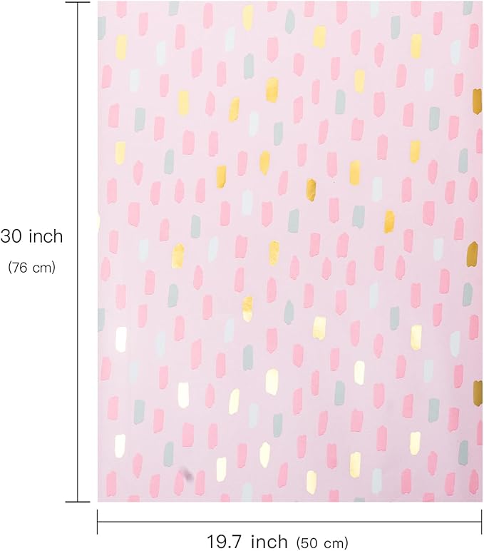 WRAPAHOLIC Baby Girl Wrapping Paper Sheet - 12 Sheets Foil Pink Brushstroke Design Folded Flat for Girls Birthday, Baby Showers - 19.7 Inch X 30 Inch Per Sheet