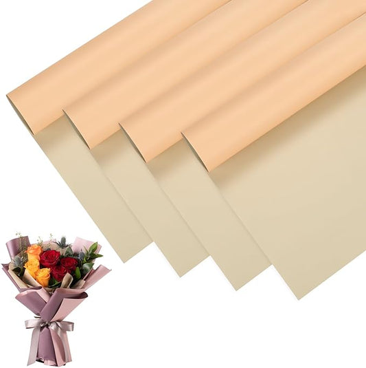 M METERXITY 20 Sheets Flower Wrapping Paper Bouquet, 23 Inch Double-Sided Dark Brown & Orange BOPP Waterproof Floral Wrapping Paper Flower Packaging for Wedding/Party/Gift Bouquet Wrap Paper