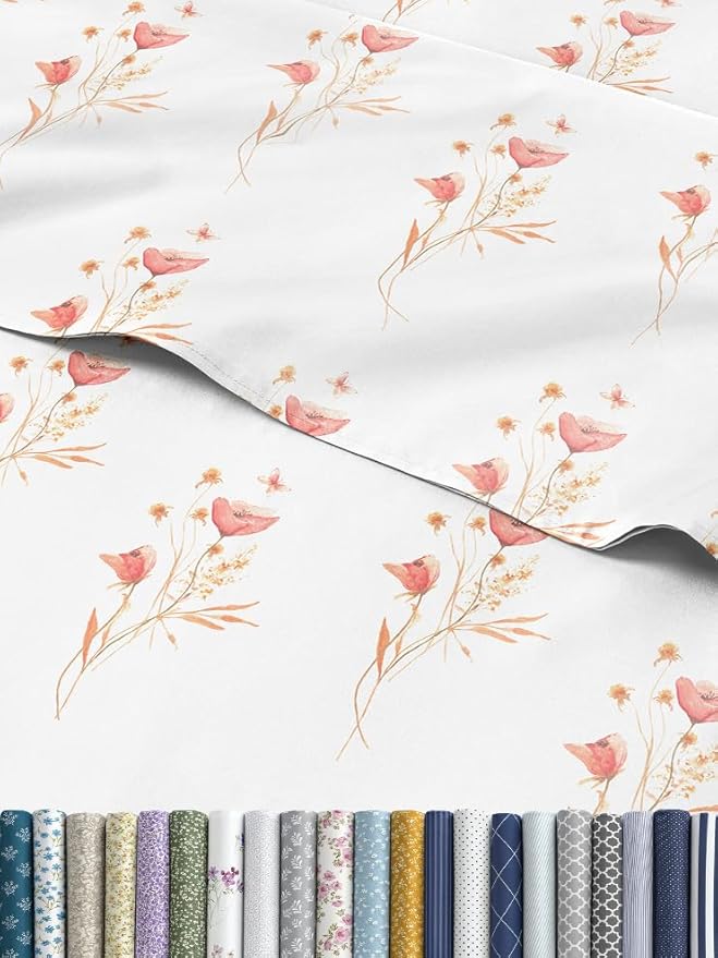 Floral Sheets - Pink Floral Butterfly Bed Sheet Set - 1 Flat & 1 Fitted & 1 Pillowcase w/ Deep Pockets - Wrinkle & Fade Free - Boho Botanical Bedding - Ultra-Soft, Breathable & Cooling - Twin Size New