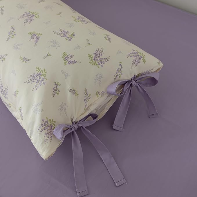 VM VOUGEMARKET Purple Flower Duvet Cover Set Twin 3 Pieces Girls Cottagecore Bedding Set 100% Cotton Lilac Floral Comforter Cover with Zipper Closure,Vintage Country Bedding-Lavender,68x86 Inch