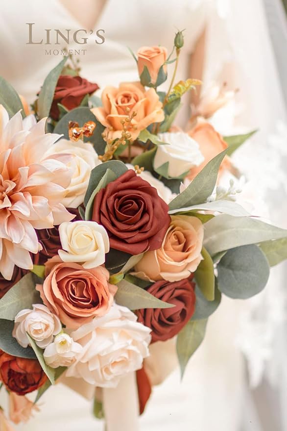 Ling's moment Artificial Flowers, 50Pcs 3" Roses in Amber Shades, Realistic DIY Foam Floral Decor for Wedding Bouquets/Centerpieces, Outdoor Party Backdrops, Room/Table, and Garden/Pot Decorations