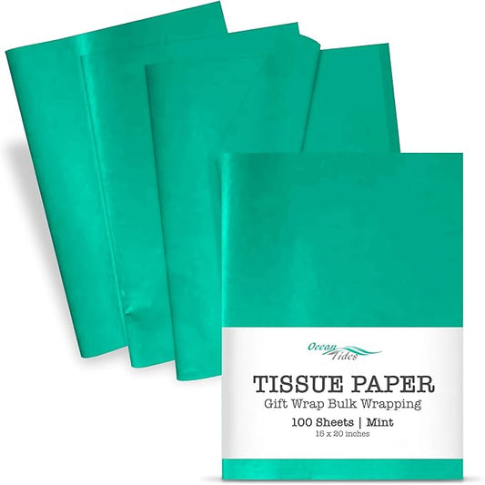 Ocean Tides 100 Sheets (14 x 20 Inches) Christmas Wrapping Paper – Gift Wrapping Tissue Paper Bulk for Crafts, Birthdays, & Holidays – Colored Tissue Papers for Gift Bags & Decorations, Mint
