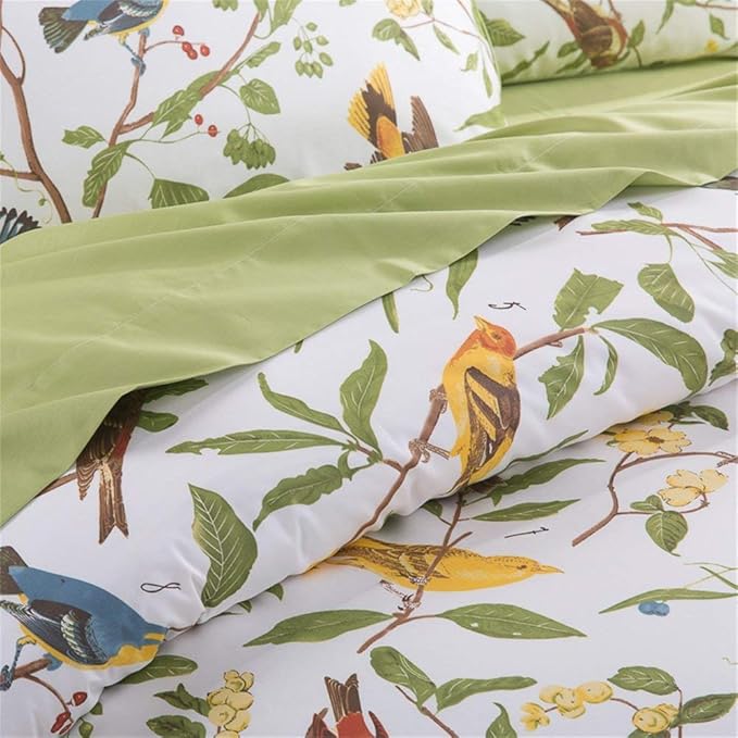 Brandream Duvet Quilt Cover Queen Size, Country Style Bedding Set Colorful Floral Branches Drawing of Summer Blossoms (Queen,Green)