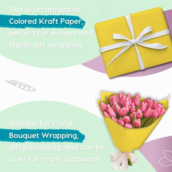 PerkHomy Lemon Yellow Kraft Paper Roll 36" x 3,600" (300') for Gift Wrapping Bouquet Flower Art Painting Craft Writing Packaging Shipping 80GSM 55LB (Lemon Yellow, 36" x 300')