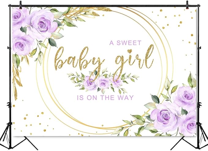 Mocsicka Floral Sweet Baby Girl Backdrop It's a Girl Baby Shower Background Watercolor Lavender Purple Floral Baby Shower Party Cake Table Decoration Photo Booth Props (10x7ft)