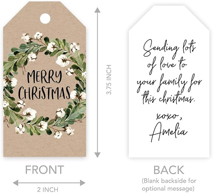 Andaz Press Christmas Holiday Season Classic Gift Tags, Merry Christmas to from Classic Favor Tags, Kraft Brown with Floral Christmas Wreath Design, for Holiday Events, Parties, and Favors, 60-Pack