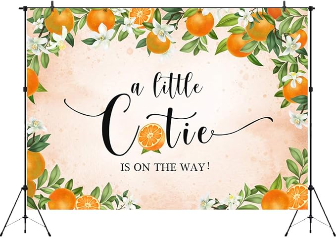 Aperturee 7x5ft Little Cutie Baby Shower Backdrop Tangerine Citrus Organge Flowers Floral a Little Cutie is on The Way Photography Background Pink Party Decoration Banner Supplies Photo Booth Studio