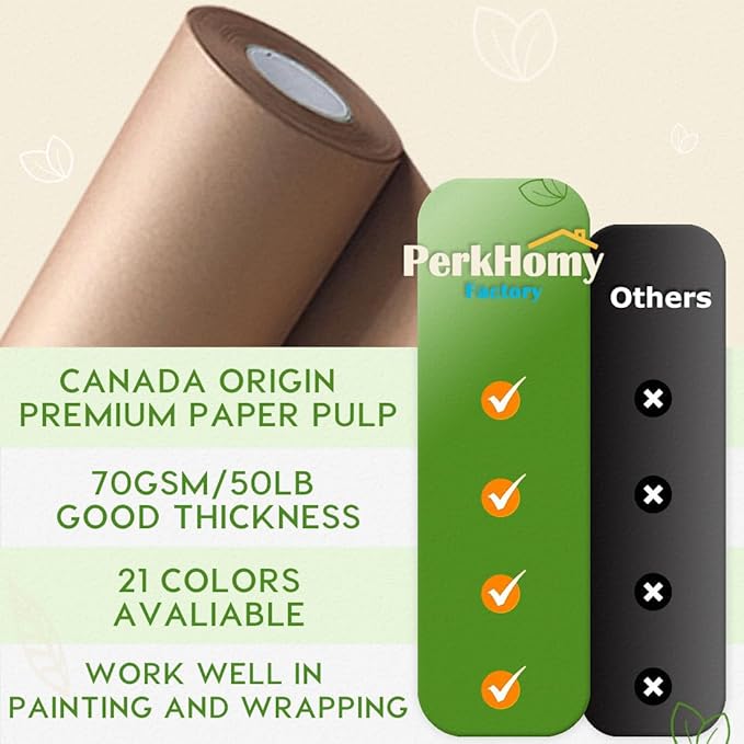 PerkHomy Brown Kraft Paper Roll 36" x 3,600" (300') for Gift Wrapping Bouquet Flower Art Painting Craft Writing Packaging Shipping 80GSM 55LB (Brown, 36" x 300')