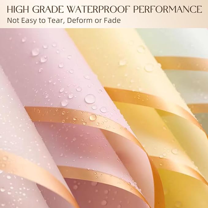 REAXYZNN 235 Pcs Bouquet Wrapping Paper Mother's Day Waterproof Flower Wrapping Paper, Florist Supplies with Pins Butterflies Ribbons Cards for DIY Packaging Bouquet(10 Colors)