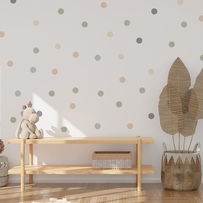 Boho Polka Dot Wall Decals 72 PCS, Removable Wall Decals Kids Room Decor Vinyl Murals DIY Cute Decorations (12 Sheets)