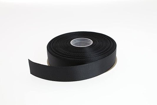 Solid Grosgrain Ribbon 25 Yard Each Roll 100% Polyester Woven Edge (1", Black)