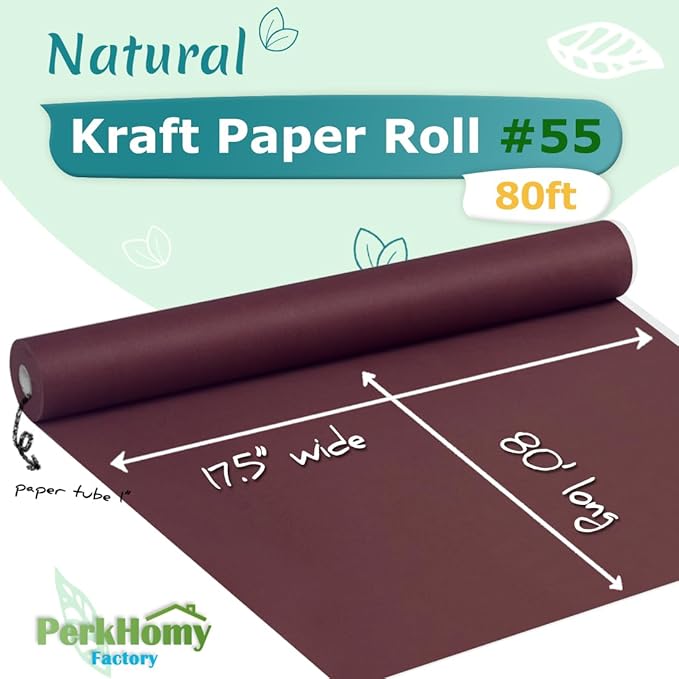 PerkHomy Wine Red Kraft Paper Roll 17.5" x 960" (80') for Gift Wrapping Bouquet Flower Art Painting Craft Writing Packaging Shipping 80GSM 55LB (Wine Red, 17.5" x 80')