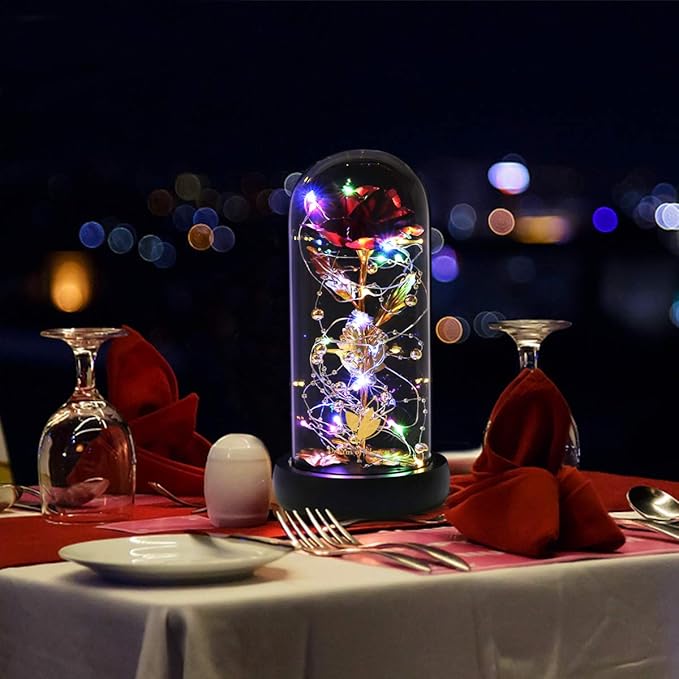 Christmas Flower Gifts for Women,Flowers for Delivery Prime,Flower Galaxy Artificial Flower Light Up Rose in A Glass Dome,Anniversary Valentines Birthday Xmas