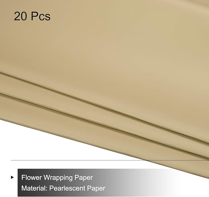 MECCANIXITY Pearlescent Film Flower Wrapping Paper 22.8x22.8 Inch Waterproof for DIY Crafts, Gift/Gift Box Packaging Beige Pack of 20