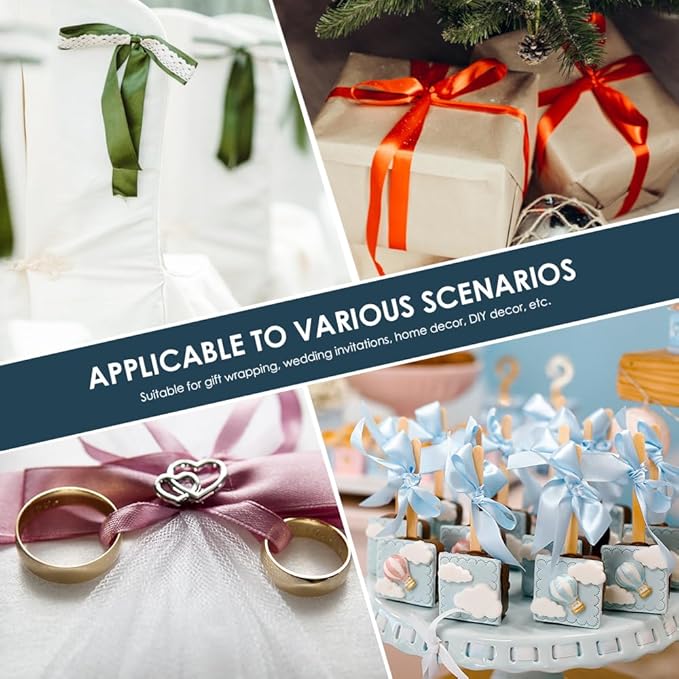 3/8" Wide x 50 Yards Champagne Gold Single Faced Polyester Satin Ribbon for Wedding Decor, Wreath, Crafts, Gift Wrapping & Other Projects