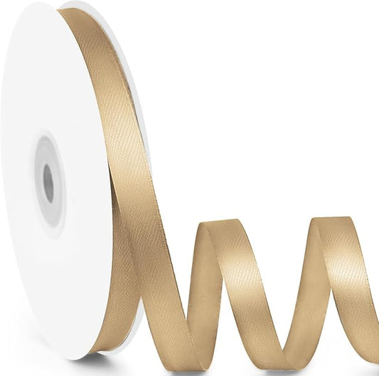 3/8" x 50 Yards Satin Ribbon - Champagne Gold Silk Ribbon with Spool - Ideal for Gift Wrapping, Floral Bouquets, Crafts, Wedding Party Decorations, Christmas and Sewing Projects