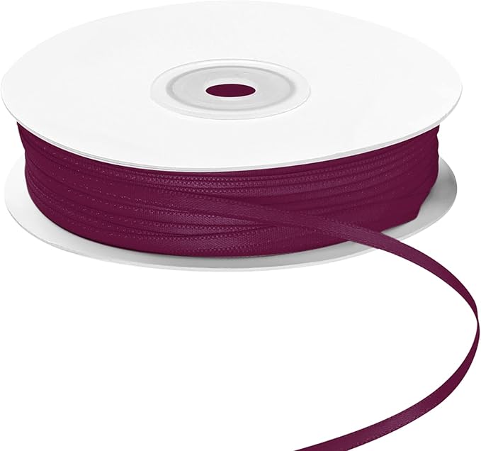 LIUYAXI Burgundy Double Faced Satin Ribbon, 1/8" X Continuous 100 Yards, Thin Ribbons Perfect for Gift Wrapping Wedding Invitation Card Hair Bows Tag Floral Arrangement DIY Craft