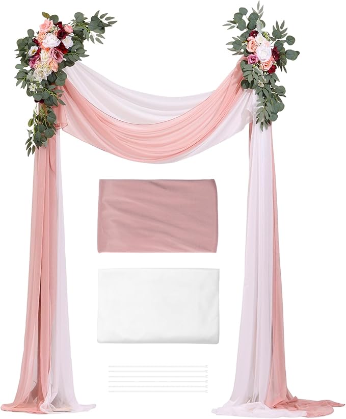 VEVOR Artificial Wedding Arch Flowers Kit, Pink Wedding Arch Flowers with Drapes Kit- 2 Pcs Floral Arrangement, 2 Pcs Sheer Drapes, for Ceremony Bouquets Reception Backdrop Decoration（No include wood）