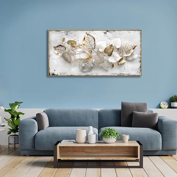 Wall Art Leaf Modern Botanical Artwork Canvas Painting for Living Room Bedroom Dining Room Home Office Decor 24"x48" with Framed