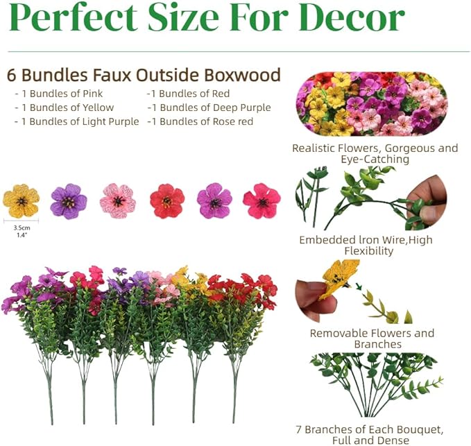 12 Bundles Artificial Flowers for Outdoor, UV Resistant Faux Mums with Eucalyptus Leaves Fake Plants for Outdoor Planters Greenery Boxwood Porch Patio Decoration