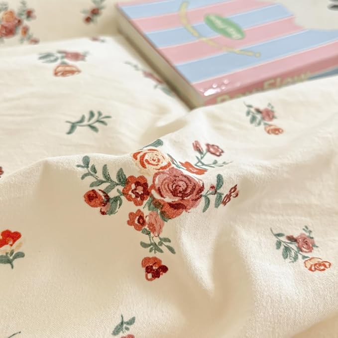 Nayoroom Vintage Floral Duvet Cover Queen Size Red Rose Flower Green Botanical Cottagecore Bedding Set 3 Pieces Soft Lightweight Washed Microfiber Spring Duvet Cover Gifts for Women Girls