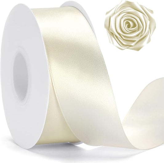KINGLAKE Pearl Ivory Satin Ribbon – 1 1/2'' x 100 Yards Polyester Ivory Ribbon for Gift Wrapping, Wedding, Party Decoration, DIY Crafts, Floral Bouquets and Wreath Bows