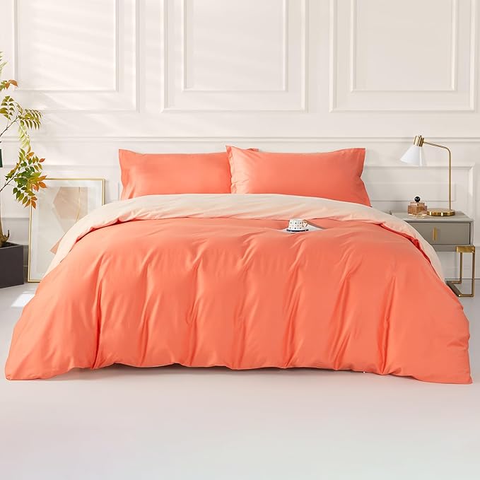 SAPHREAS Orange Duvet Cover Twin Size 2 Pieces Extra Soft Bedding Set, Includes 1 100% Cotton Duvet Cover 68"x90" with Zipper Closure & 1 Pillow Sham, Comforter Not Included