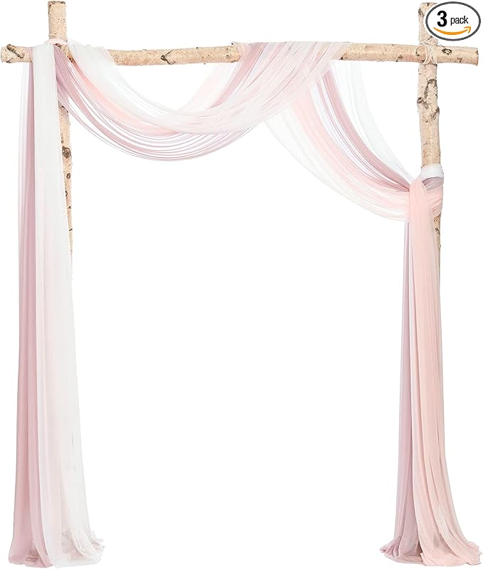 Ling's Moment Wedding Arch Draping Fabric 3 Panels 20Ft Chiffon Fabric, Sheer Hanging Drapes Arrangement for Wedding Ceremony Backdrop Outdoors Party Swag Home Decor (Dusty Rose & White & Blush)